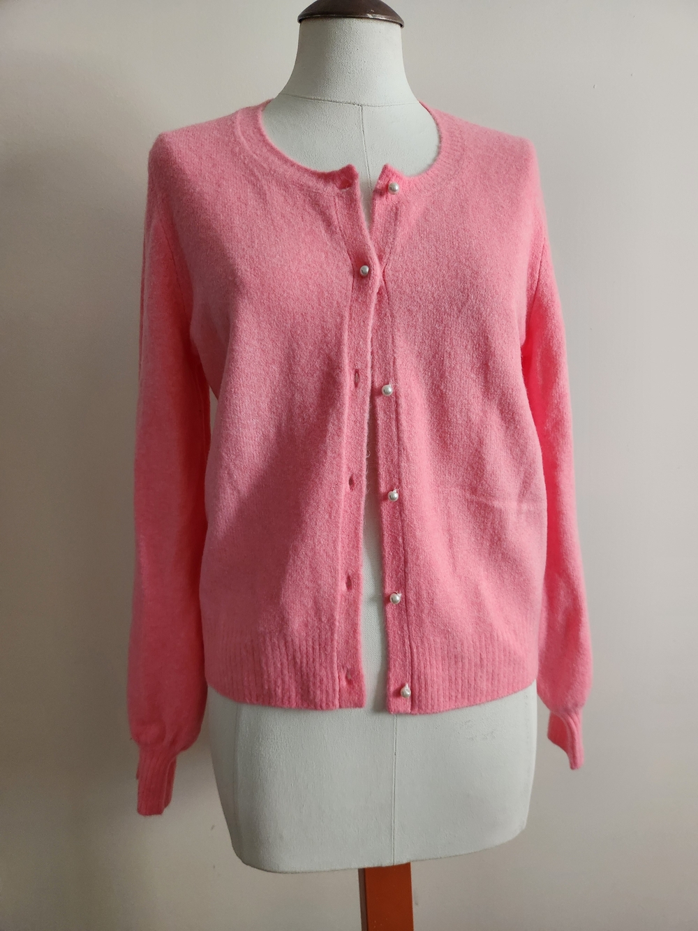J. Crew Pink Pearl-Button Wool Blend Cardigan